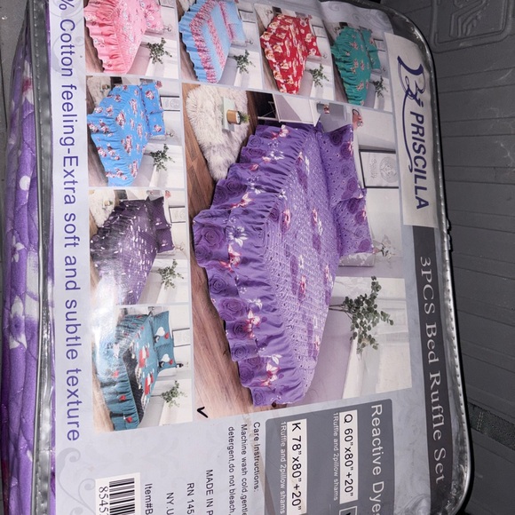 Purple 3PCS Bed Ruffle Set - Picture 2 of 4